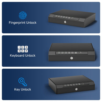 Biometric Gun Safe Fingerprint Digital PIN & Key Unlock 3-Way Access Internal Light Silent Mode Emergency Power Supply Gun Lock Box for Home Bedroom Nightstand Car