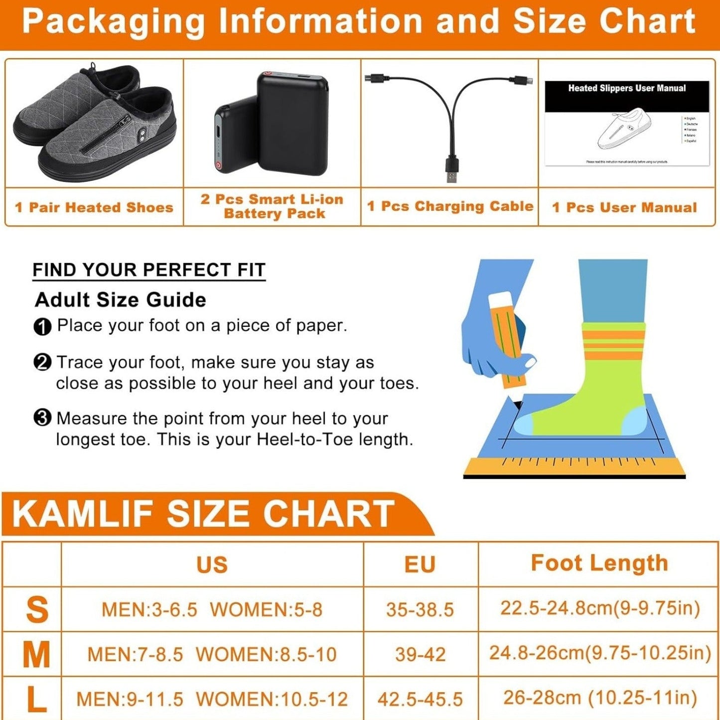 Heated Slippers for Men & Women with 5000mAh Battery - Electric Foot Warmer Shoes, Carbon Fiber Heating, 3 Heat Settings, 6-8 Hour Battery Life, Indoor Outdoor Plush House Slippers, M & L