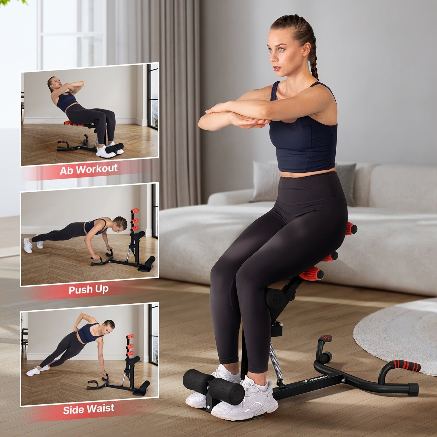 Glute Trainer Deep Squat Machine – Adjustable Core & Leg Exercise Equipment, Push-Up Workout Machine for Women, Home Gym Strength Training