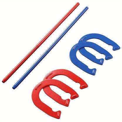 Horseshoes Game Set Heavy Duty – 4 Forged Steel Horse Shoes & 2 Stakes, 1.2lb Each, Red & Blue – Outdoor Lawn Game for Adults & Family, Backyard, Beach & Party