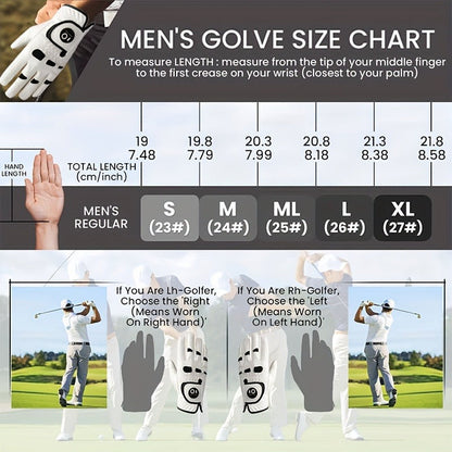 Men's Golf Glove Left Hand 3 Pack with Ball Marker – WeatherSof Soft Grip Cabretta-Style Golf Gloves for Men, Buckle Closure, All-Weather Performance, Sizes S to XXL (White)