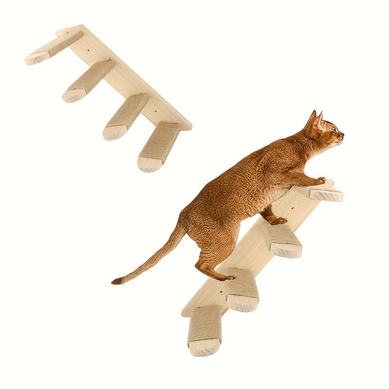 Wall-Mounted Cat Climbing Frame Solid Wood Cat Stairs Ladder Perch Jumping Platform All Season Indoor Cat Wall Furniture Adorable Cat Steps