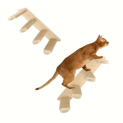 Wall-Mounted Cat Climbing Frame Solid Wood Cat Stairs Ladder Perch Jumping Platform All Season Indoor Cat Wall Furniture Adorable Cat Steps