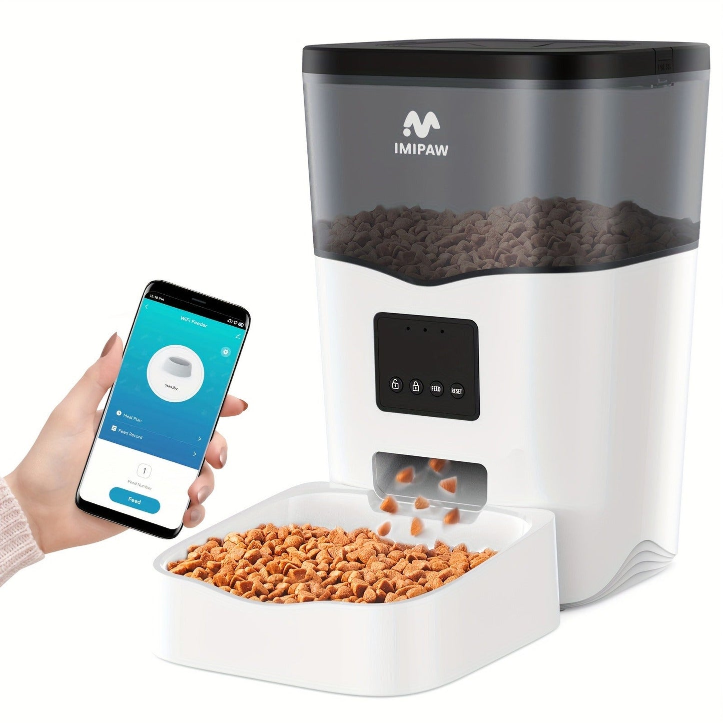 Smart WiFi Automatic Pet Feeder 101oz - App Control, Up to 10 Meals Per Day, HD Camera Option with 2.4G & 5G, Voice Assistant Compatible, USB Powered, Remote Monitoring for Cats & Dogs, IMIPAW