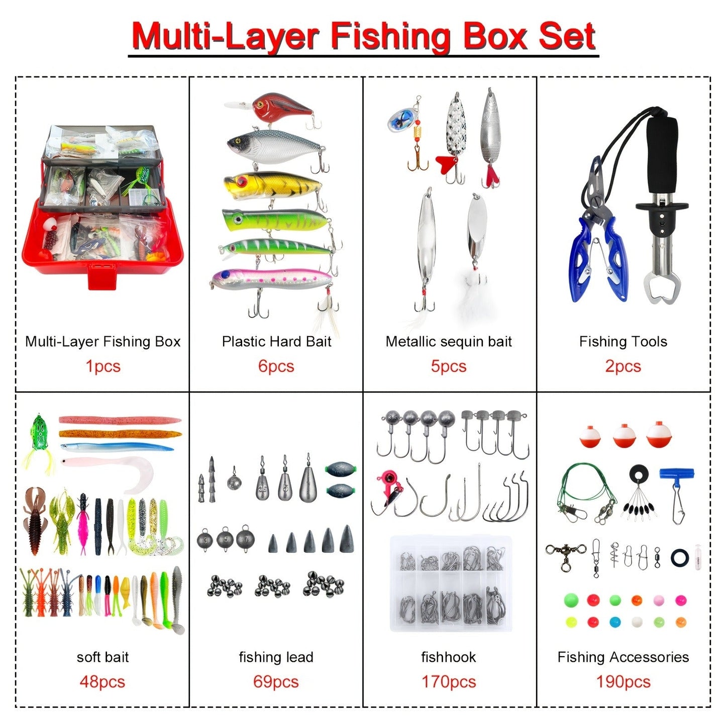 491-Piece Fishing Lures Kit – Complete Tackle Box Set with Soft Lures, Sinker Weights, Hooks, Jigs, Spinnerbait, Crankbait, Minnow & Plier for Freshwater & Saltwater | Fishing Gifts for Men