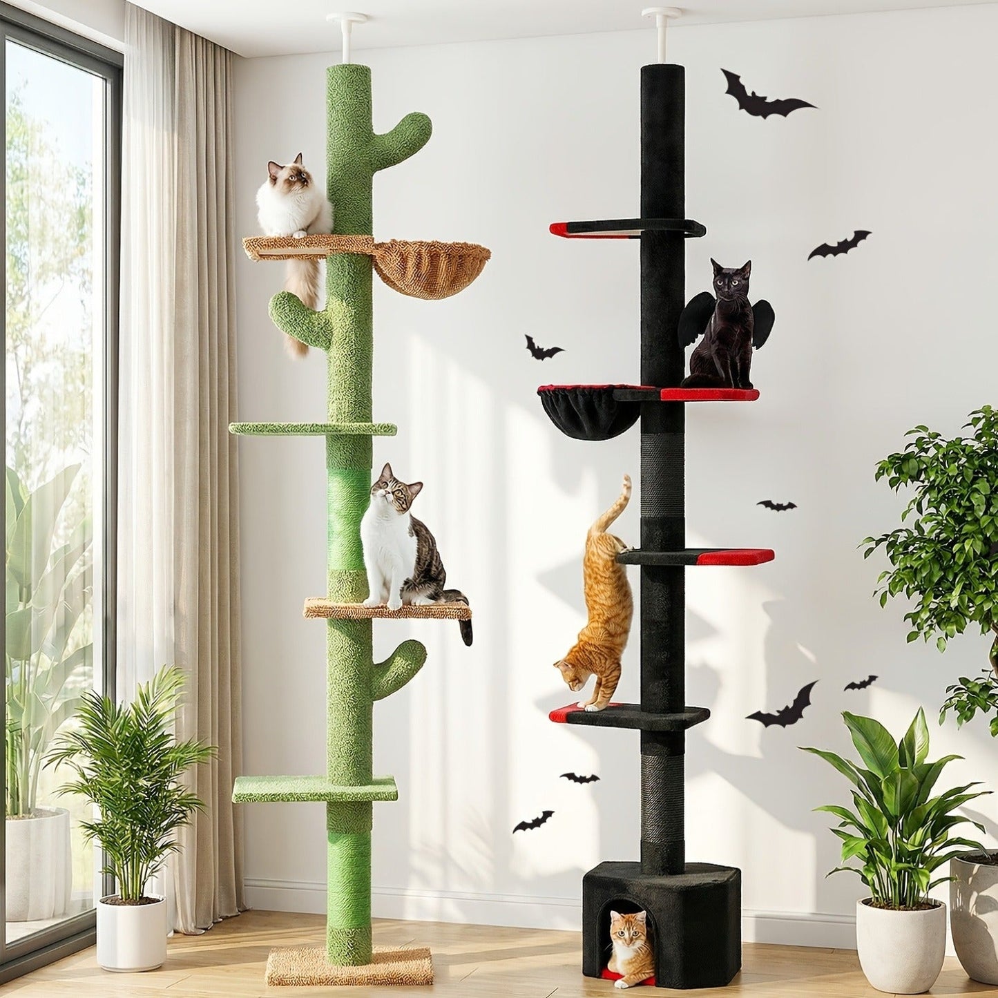Floor to Ceiling Cat Tree Tower 90–107" – 4-Tier Tall Adjustable Cat Climbing Post with Tension Rod | Ceiling-Mounted Stable Cat Activity Center for Indoor Cats, Multiple Colors