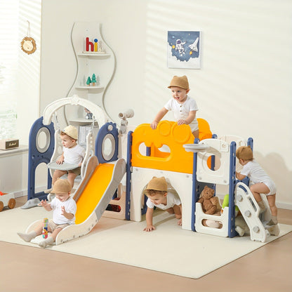 9-in-1 Foldable Toddler Slide with Basketball Hoop Telescope Climbing Set Indoor Outdoor Kids Playset Extended Slide for Toddlers Boys Girls