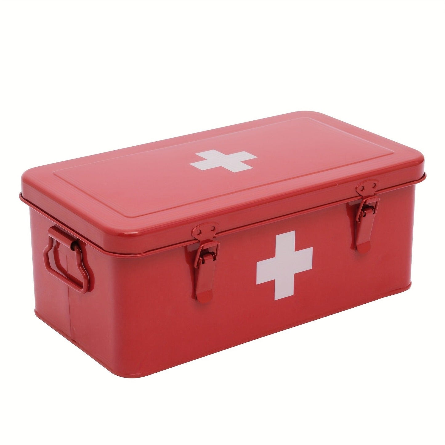 Metal First Aid Box with Safety Lock – Empty Medicine Storage Tin & Emergency Supply Organizer for Home Office Car Camping, Durable Steel First Aid Kit Container in Green Red White