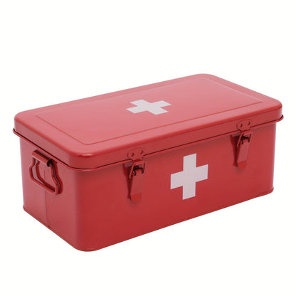 Metal First Aid Box with Safety Lock – Empty Medicine Storage Tin & Emergency Supply Organizer for Home Office Car Camping, Durable Steel First Aid Kit Container in Green Red White