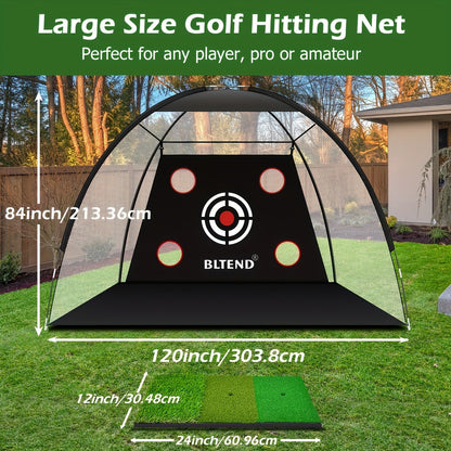 Golf Practice Net 10x7ft with Hitting Mat, Portable Golf Chipping Net for Backyard Indoor Outdoor Use, Golf Training Net for Driving Pitching, Golf Gifts for Men Dad Golfers