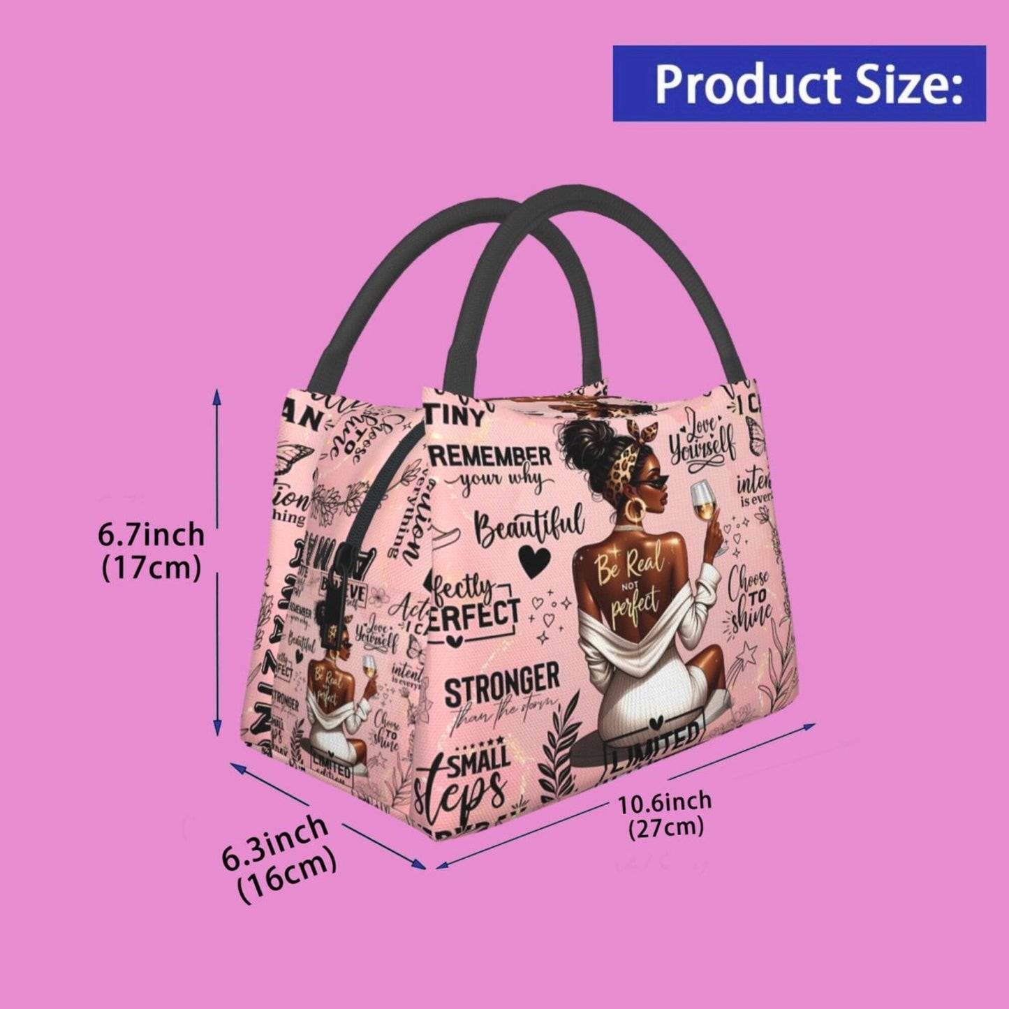 Insulated Lunch Bag with Black Girl Wine Tasting Pattern - Portable Reusable Cooler Bag for Camping, Picnic, Beach, Office & Outdoor Use, Perfect Birthday & Holiday Gift for Women, 10.6 x 6.3 x 6.7 in