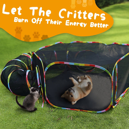 Outdoor Cat Enclosure with Play Tunnel - Portable Catio Tent & Cat Playpen for Indoor Cats, Cage-Free Outside Cat Run with Enclosed Tunnel, Safe Outdoor Exercise Space for Cats & Small Animals