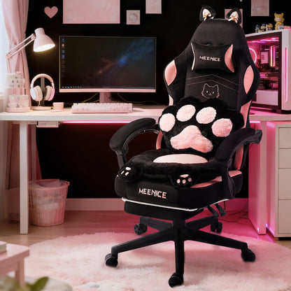 Cat Ear Gaming Chair Ergonomic Reclining Computer Chair with Footrest Paw Lumbar Cushion Wingback PC Game Chair for Girls Adults 300LBS Pink Black Blue