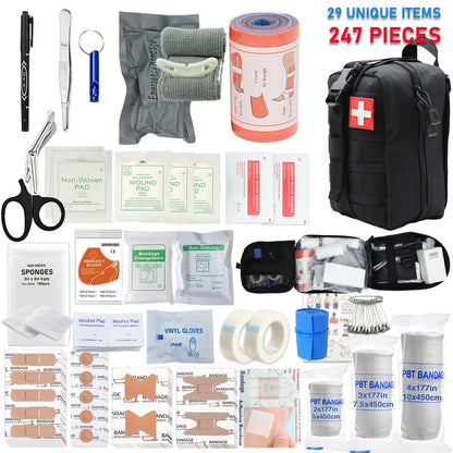 247pcs IFAK Trauma First Aid Kit with CAT Tourniquet and MOLLE Medical Backpack, Fully Stocked Bleeding Control Wound Care Splinting Airway Management Kit for EMT Military Camping Travel Home FSA HSA