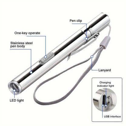 Tactical Pen Light 5 Pack USB Rechargeable 400 Lumen Mini LED Penlight Pocket Flashlight for Nurses Camping Outdoor EDC
