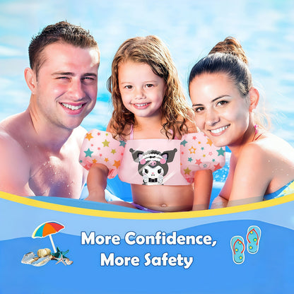 Kids Swim Vest Toddler Arm Floaties Cute Cartoon Print Adjustable Straps Nylon 20-66lbs Ages 2-9 for Pool Beach Learning to Swim