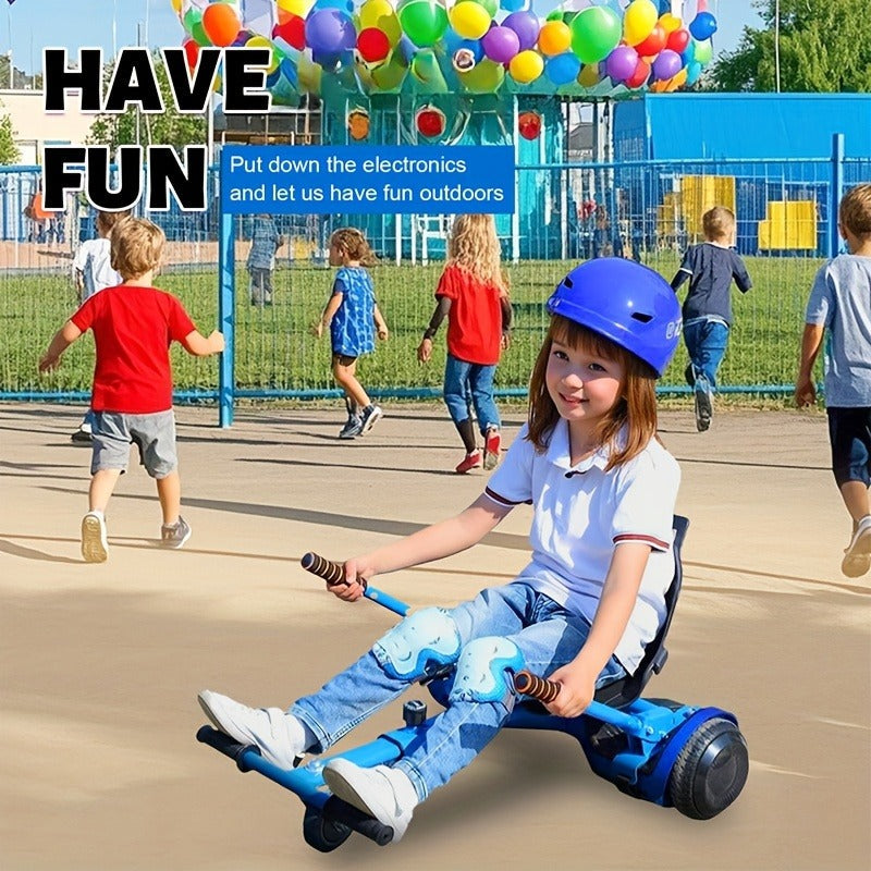 Hoverboard Go Kart Seat Attachment Kit for Kids 6.5"-10" Self Balancing Scooter Conversion Accessories with Off-Road Tires, Shock Absorber & Dual Footrests – Sturdy Metal Frame, Easy Install, Fun Ride