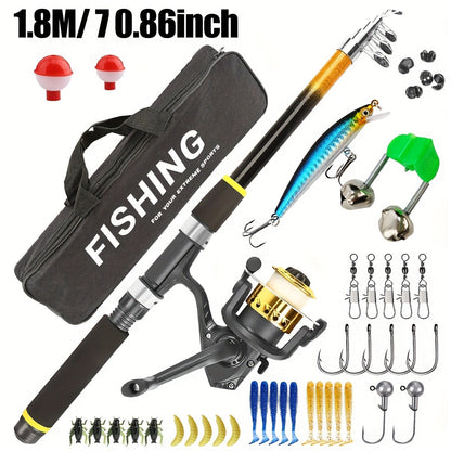 Baitcasting Rod and Reel Combo Set – Medium-Fast Action Telescopic Fishing Rod with Line, Lures, Accessories Box & Carry Bag, Ambidextrous Design for Beginners