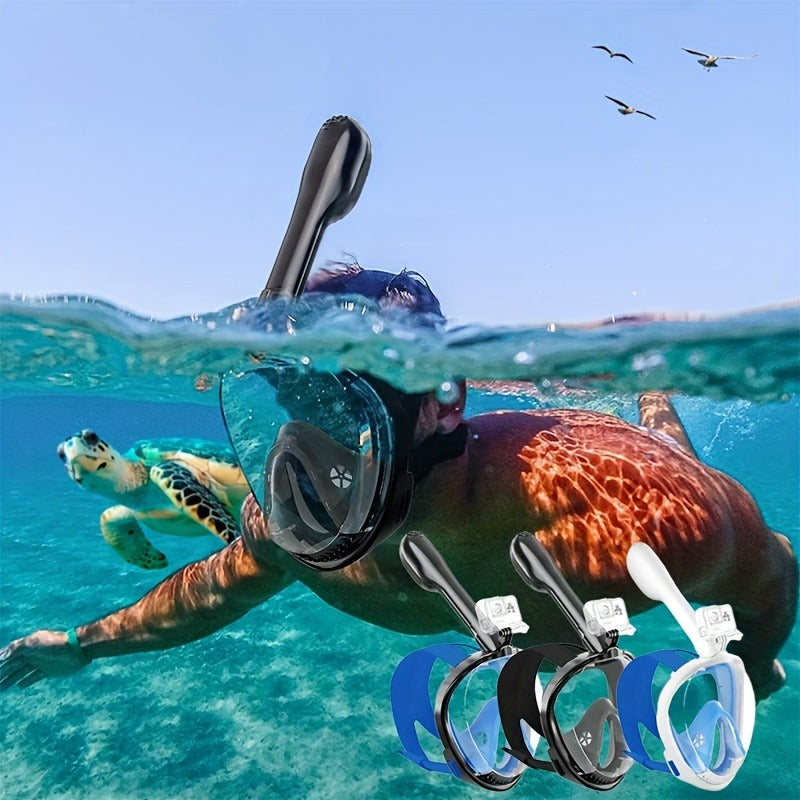 180° Full Face Snorkel Mask with Camera Mount Dry Top System – Foldable Panoramic Snorkeling Mask Leak-Proof Fog-Proof Safe Breathing for Adults Men Women Diving Swimming