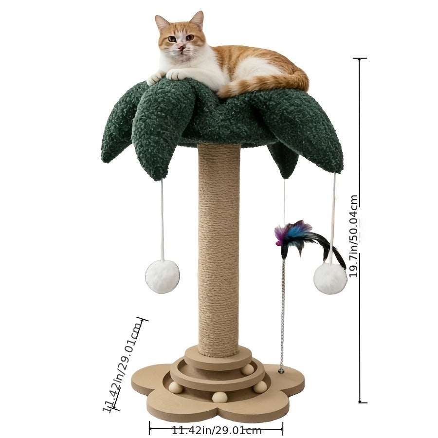 Cat Scratching Post Sisal Vertical Clown Hat Design, Wear-Resistant Cat Scratch Board with Cat Climbing Frame & Teaser Toy, Fun Shaped Cat Scratcher for Indoor Cats, Millet & Turtle Shape, Green