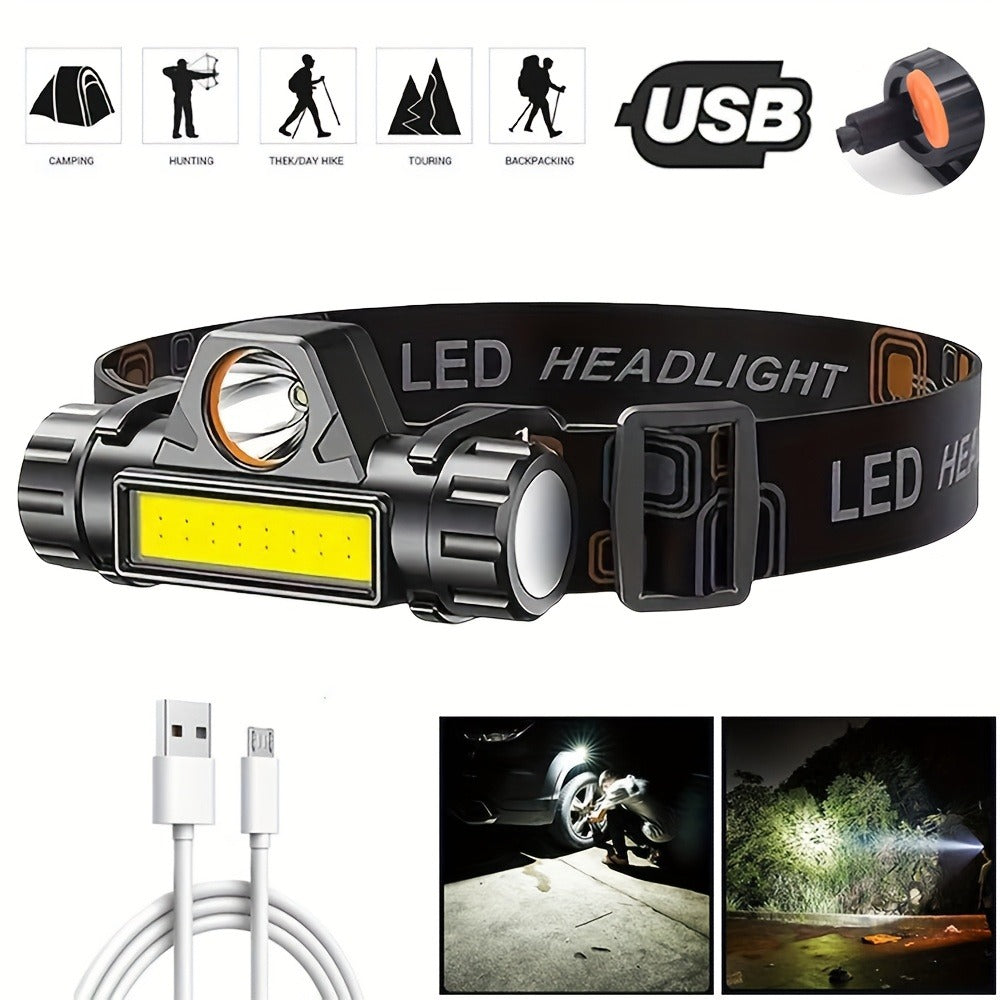 Rechargeable Headlamp 4 Pack, COB LED Head Lamp with Magnetic Base, USB Rechargeable Super Bright Headlight, Hands-Free Work Light for Camping Hiking Fishing Running Cycling, Hard Hat Clip Included