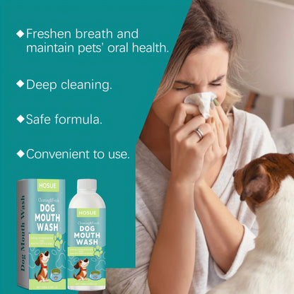 Dog Mouthwash for Fresh Breath with Peppermint Extract - Natural Dental Health Oral Care Liquid, Easy-to-Use Water Additive for Dogs, Freshens Breath & Supports Clean Teeth, 100ml / 3.38oz