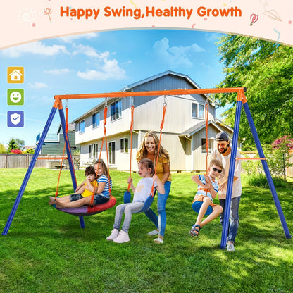 Outdoor Swing Set for Kids 3-in-1 Metal A-Frame 550 lbs Disc Saucer Swing Backyard Playground
