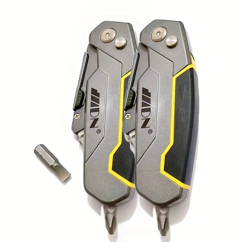 Folding Utility Knife Aluminum Alloy Multifunctional EDC Box Cutter with Screwdriver Blades 10 Replacement Blades for DIY Camping Outdoor