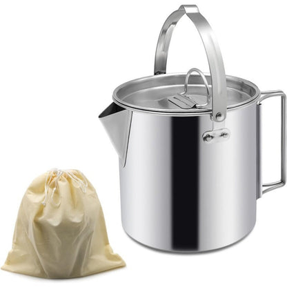 Stainless Steel Camping Kettle 1.2L Collapsible Hanging Portable Outdoor Teapot with Lid for Camping Hiking Picnic Backpacking Campfire Boiling Water Tea Coffee Lightweight Camp Cookware