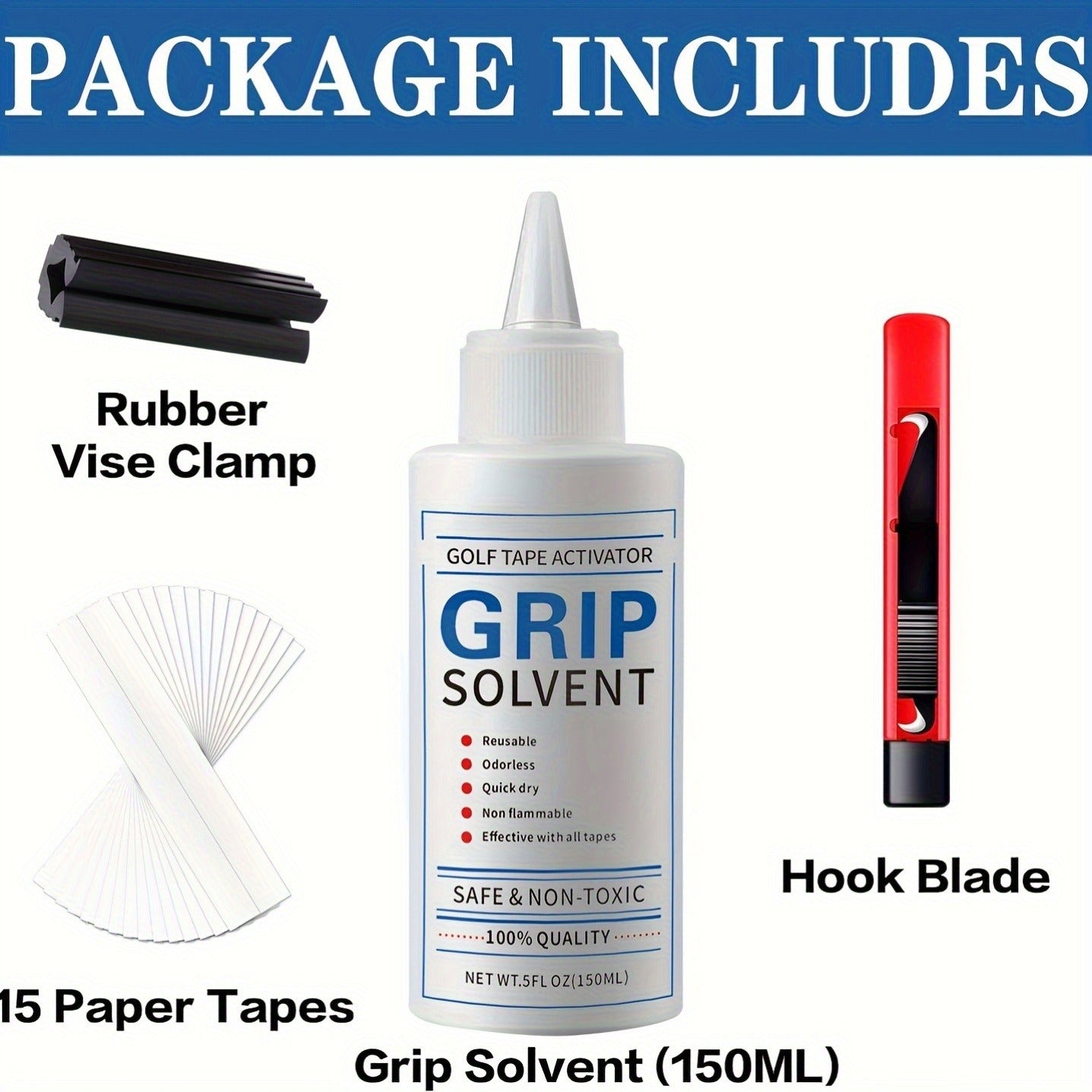 Golf Grip Regripping Kit 4 Sets with Hook Blades Grip Tape Strips Grip Solvent 8oz Rubber Vise Clamp Complete Golf Club Grip Installation Replacement Tool Set for All Club Types