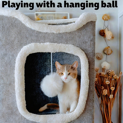 Cat Tree Tower Multi-Level Foldable - Indoor Cat House with Scratch Resistant Post, Soft Top Cat Bed, Cat Hideaway & Bell Ball Toy, 1 2 3 Layer Cat Climbing Tower for Kittens & Adult Cats, Gray