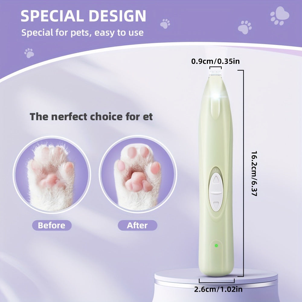 Dog Paw Trimmer with LED Light – Rechargeable Pet Hair Clipper for Paws, Eyes, Face & Rump, Stainless Steel Blades, Quiet Motor for All Breeds