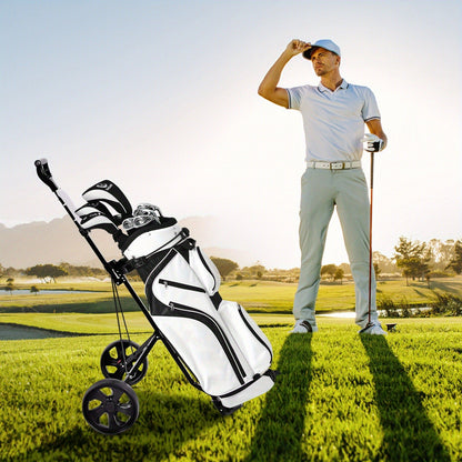 Foldable 2 Wheel Golf Push Cart Trolley with Scoreboard - Lightweight Steel Frame Pull Cart with Adjustable Handle, Score Counter, Ball & Tee Holder, Easy Fold Design for Golf Course & Club Transport
