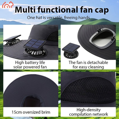 Solar Powered Dual Fan Sun Hat with USB Charging – Adjustable Strap, Breathable Mesh Design, High Airflow, Long Battery Life, Ideal for Fishing Hiking Camping Gardening Outdoor Work