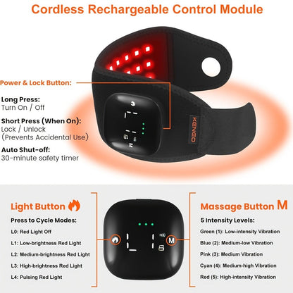 Red Light Therapy Wrist Wrap 660nm 850nm - Infrared LED Wrist Brace with Vibration for Hand & Wrist Pain Relief, Adjustable Strap Fits Left & Right Hand, Unisex Wearable Recovery Device for Office & Daily Use