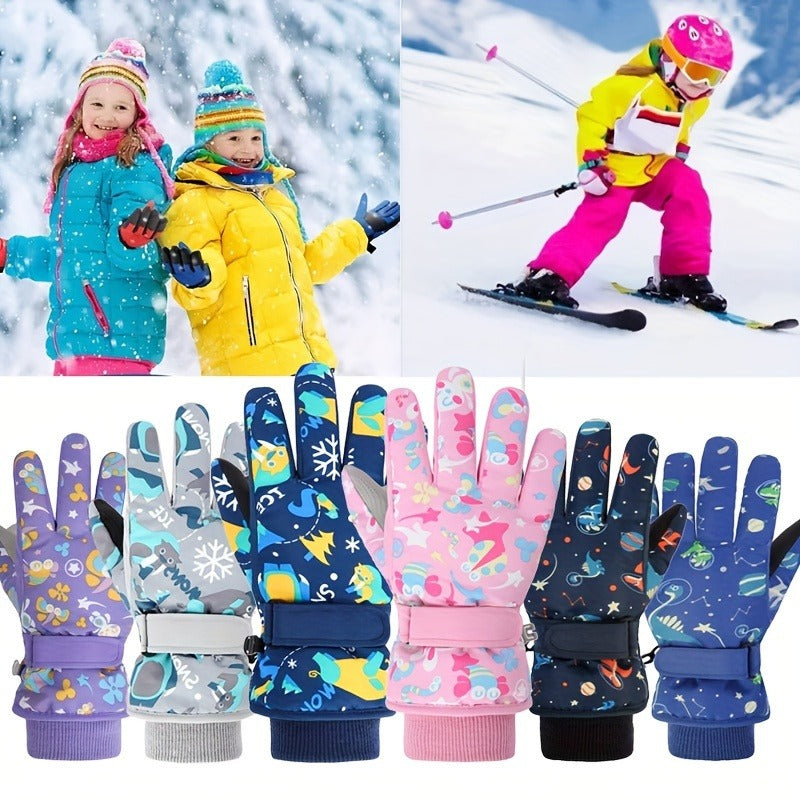 Kids Ski Gloves Winter Plus Velvet Warm – Boys & Girls Snow Play Gloves Ages 4-13, Windproof Polyester with Plush Lining, Sizes M (7-9Y) & L (9-13Y), Navy Blue, Black & Pink