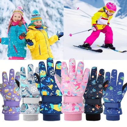 Kids Ski Gloves Winter Plus Velvet Warm – Boys & Girls Snow Play Gloves Ages 4-13, Windproof Polyester with Plush Lining, Sizes M (7-9Y) & L (9-13Y), Navy Blue, Black & Pink