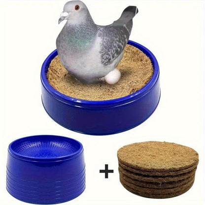 Pigeon Nesting Bowl 6-Pack with Coconut Fiber Mat – Durable Plastic Bird Breeding & Hatching Set for Racing Pigeons, Doves, Quails & Small Birds, Breeding Season Essential Gift for Bird Breeders