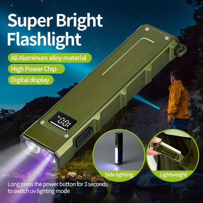 Magnetic LED Flashlight 9 Modes UV Side Light Digital Display 1500mAh Rechargeable Aluminum Torch for Home Emergency Camping