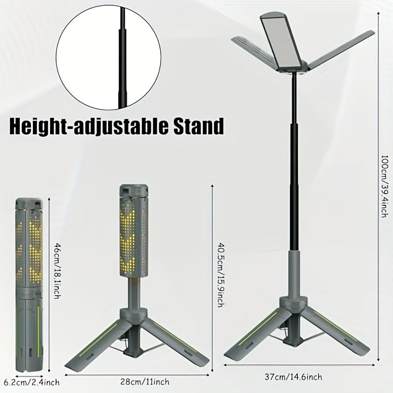 Camping Light & Work Light 3000 Lumens – Cordless LED with 3 Adjustable Heads, 8000/14500mAh Rechargeable Battery, Dimmable & Telescopic Tripod Stand | Camping Gear, Garage & Emergency Light