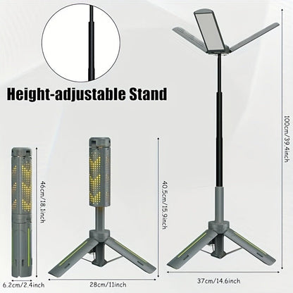 Camping Light & Work Light 3000 Lumens – Cordless LED with 3 Adjustable Heads, 8000/14500mAh Rechargeable Battery, Dimmable & Telescopic Tripod Stand | Camping Gear, Garage & Emergency Light