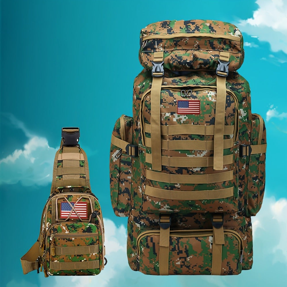 Tactical Backpack 2-Pack 21 Gallon 3-Day Assault Pack with Chest Pack Polyester Stripe for Hiking Camping Hunting Travel Work Sports Men