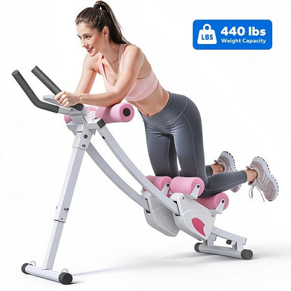 Ab Machine Adjustable Dual-Track Core Trainer with LCD Display – Foldable Ab Roller 440LB Capacity, 110° Curved Track & Knee Pad for Home Gym Men Women
