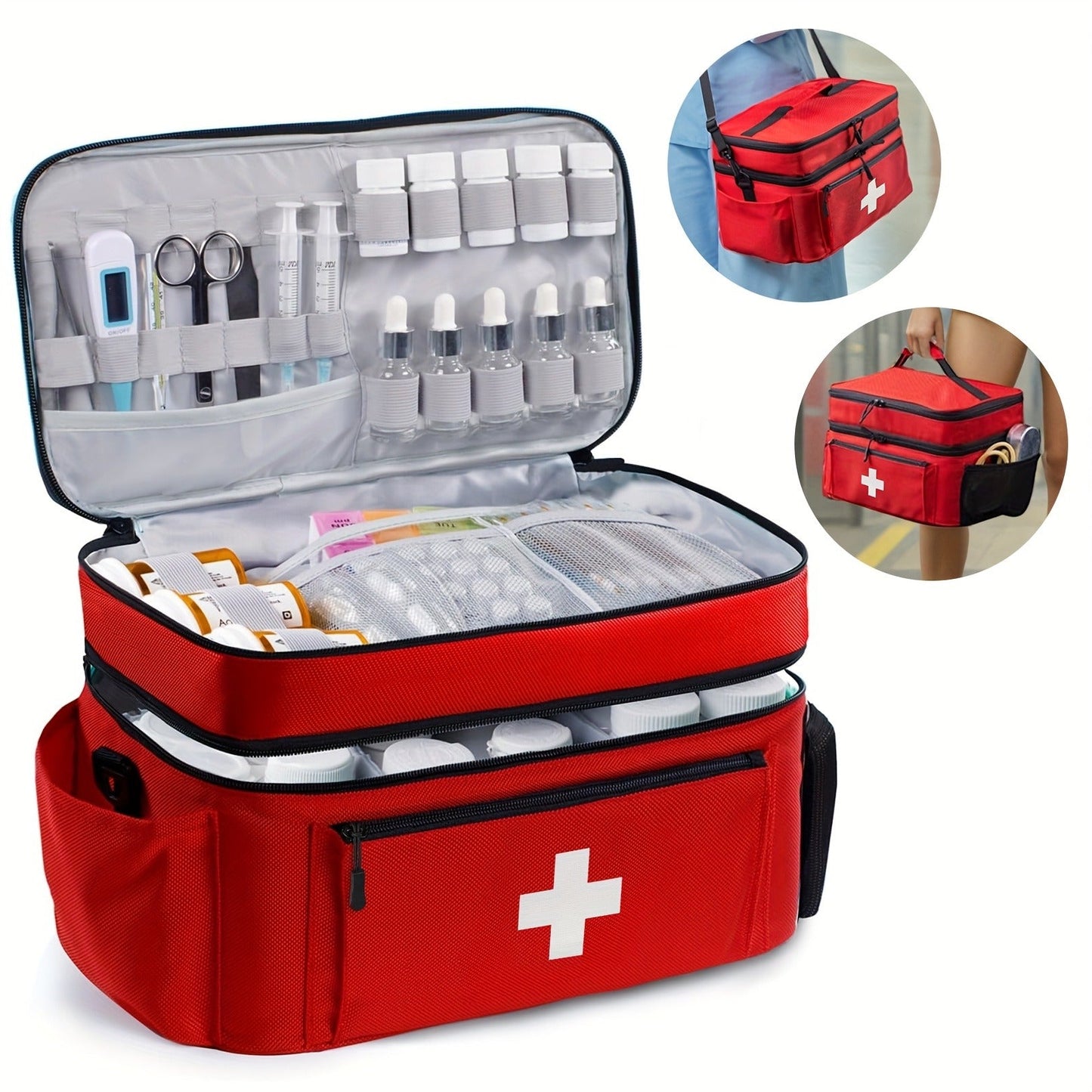 Medicine Storage Bag Organizer – Household First Aid Kit Bag, Portable Medicine Cabinet Basket with Compartments for Home, Travel & Emergency
