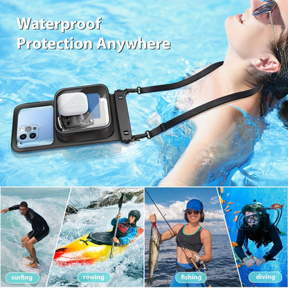 Waterproof Phone Pouch 2-Pack Double Layer Black & Cyan – PVC Dry Bag for Swimming, Rafting & Water Sports, Fits Up to 7.5", Dual Compartment with Adjustable Lanyard & Double Hook for Kayaking, Beach & Camping