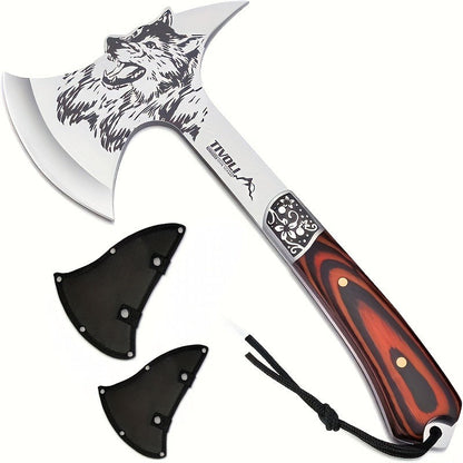 Viking Hatchet High Carbon Steel – Full Tang Camping Axe with Nylon Sheath & Gift Box | Animal Carved Handle for Wood Splitting, Hunting & Outdoor Adventure