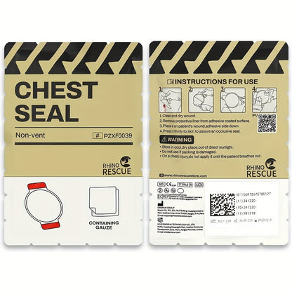 Non-Vented Chest Seal Emergency Trauma Dressing for Sucking Chest Wounds, Portable IFAK Medical Supply PA Nylon FSA HSA Eligible, Pack of 2 or 6 Tactical First Aid Chest Seal