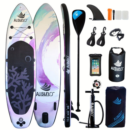 Wide SUP Board Inflatable Paddle Board – Carry Bag, Hand Pump, Water Bag & Adjustable Paddle Included | AISUNSS Adults All Skill Levels