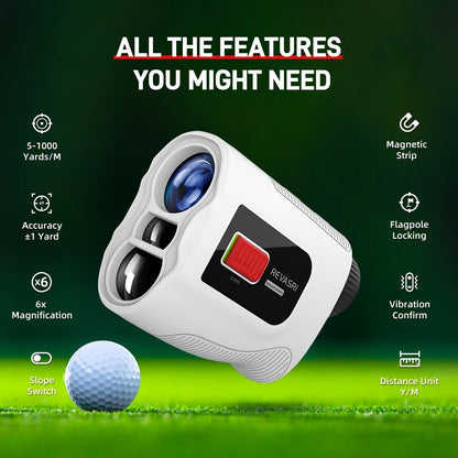 Laser Rangefinder for Golf 1000 Yards Magnetic Mount Slope Compensation Pin-Seeker Vibration Lock USB-C Rechargeable Tournament-Legal Distance Meter for Golfers