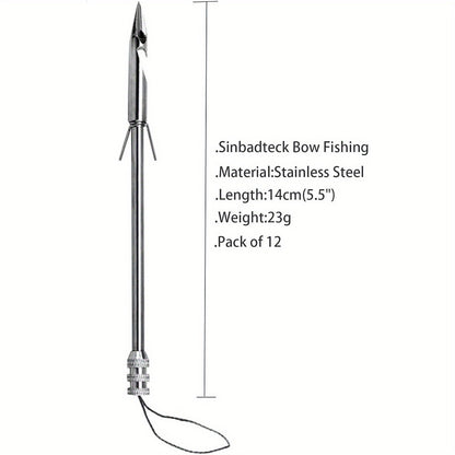 Stainless Steel Slingshot Fishing Arrowheads 12-Pack, Bowfishing Arrow Tips for Slingshot Bow Fishing & Target Practice, Detachable Broadhead Darts with Fishing Line Hole - Replacement Shooting Points